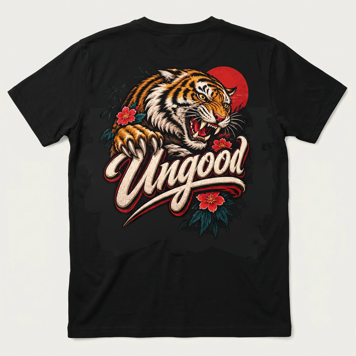 Ungood Tiger Tee – Rückenprint auf schwarzem Shirt