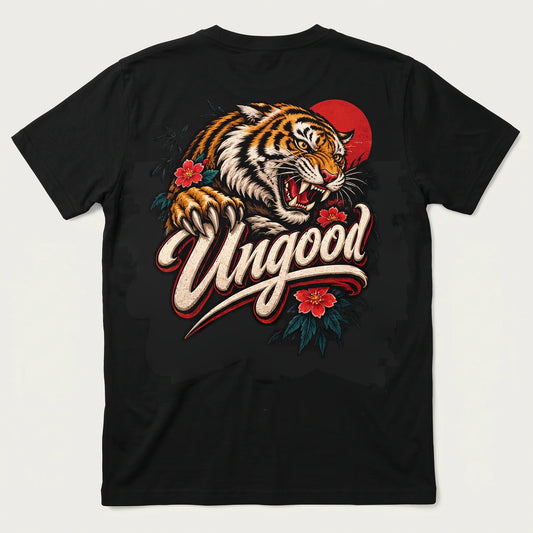 Ungood Tiger Tee – Rückenprint auf schwarzem Shirt