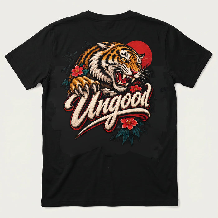 Ungood Tiger Tee – Rückenprint auf schwarzem Shirt